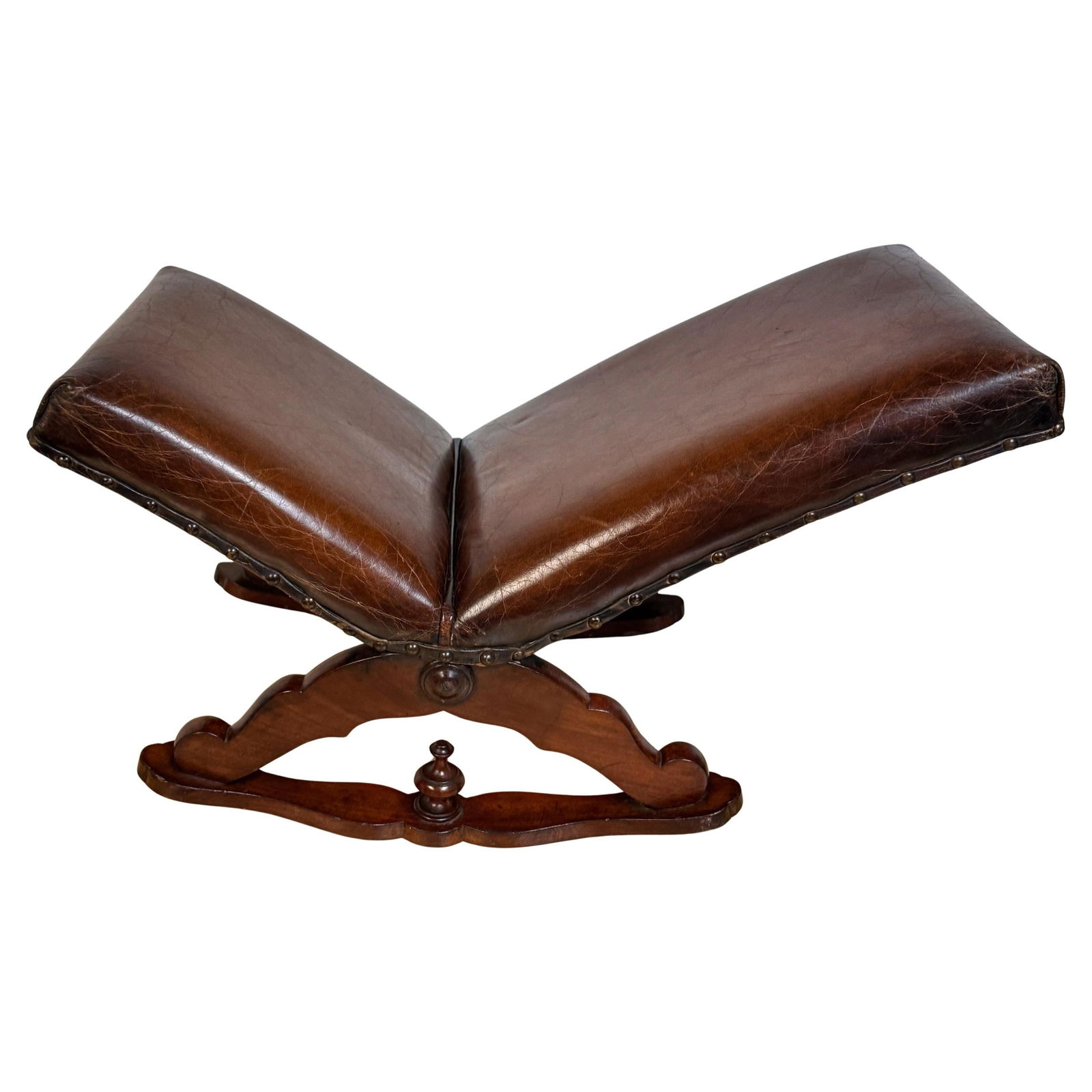 Rare 19th Century English Leather Hardwood Carved Rocking Gout Stool (1 of 13)