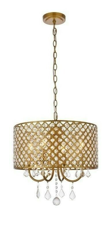 Living District Elise 4-Light Brass Crystal Chandelier Pendant 17 Inch (1 of 9)