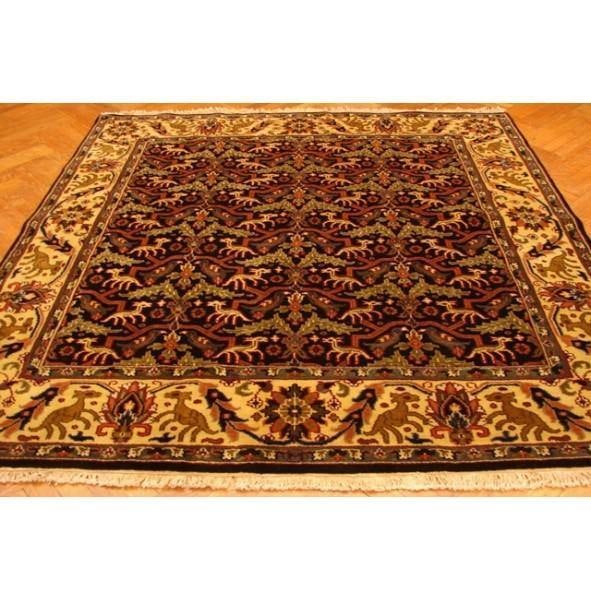 7' x 7' Handmade Agra Rug Deers Black Wool Area Rug (1 of 6)