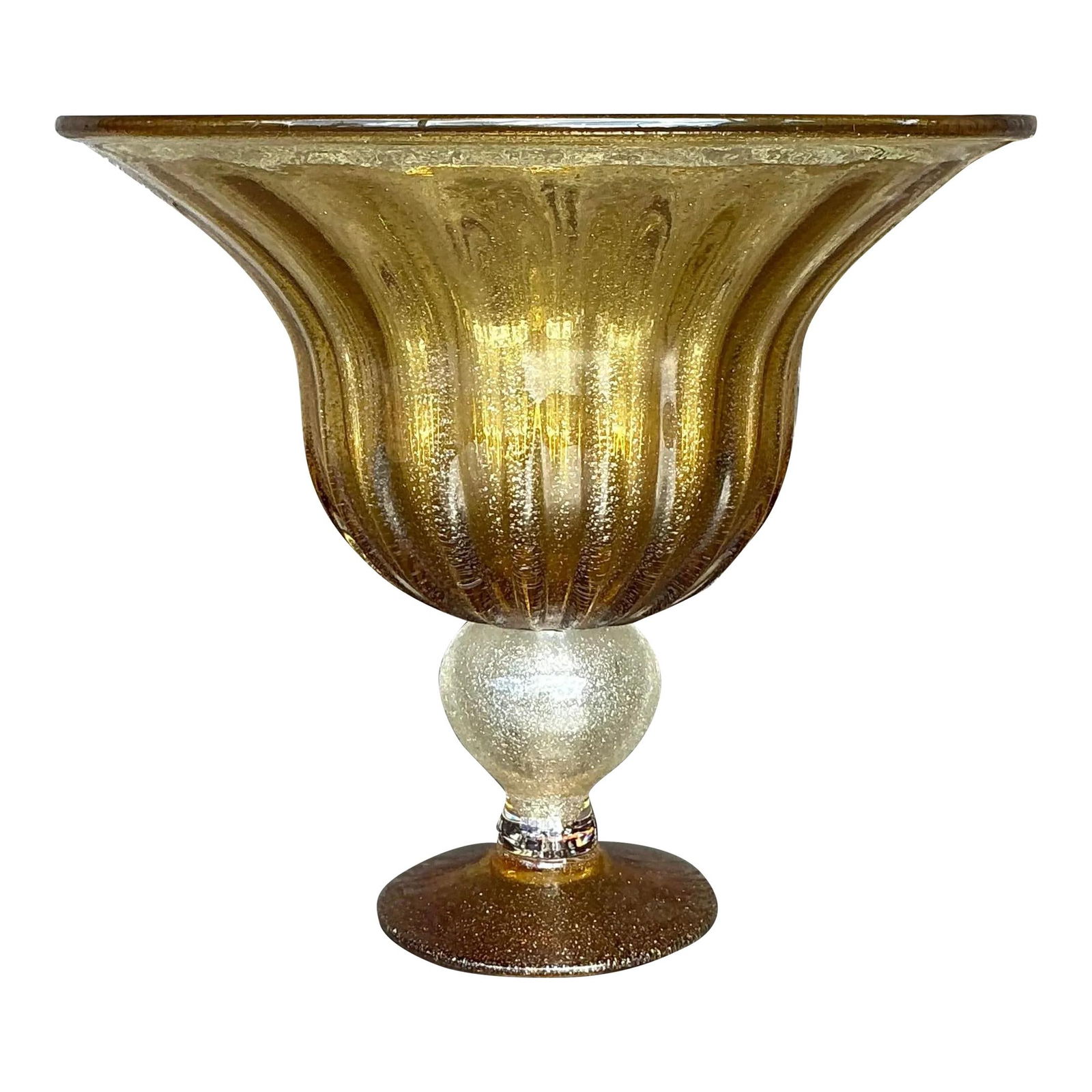 Vintage Boho Amber Art Glass Bowl on Pedestal 16.75" (1 of 9)