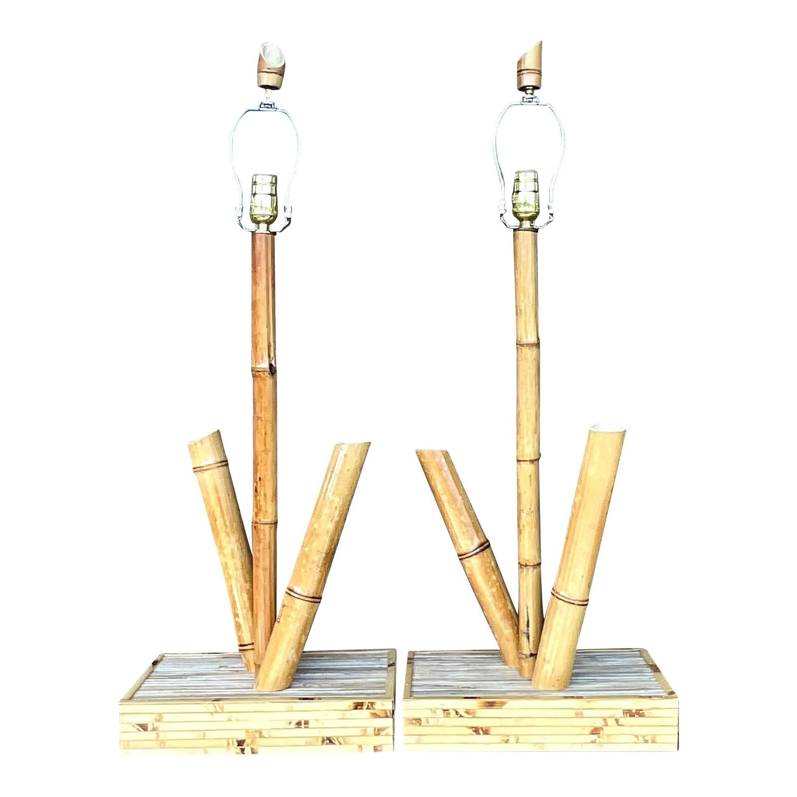 Chic Vintage Coastal Bamboo Table Lamps Pair from Palm Beach (1 of 4)