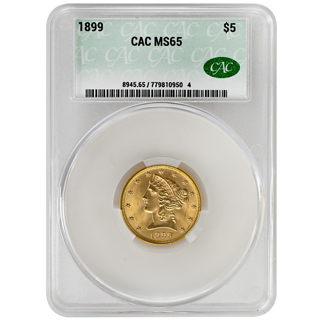 1899 $5 Liberty Head Gold CAC MS65 Rare Coin (1 of 2)