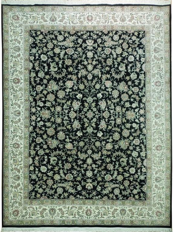 Luxurious 9 x 12 Black Ivory Wool Silk Tabriz Rug Handmade Iran: Luxurious 9 x 12 Black Ivory Wool Silk Tabriz Rug Handmade Iran Free continental US Shipping Bring sophistication and timeless artistry into your home with the 9 x 12 Black - Ivory Wool & Silk Tabriz