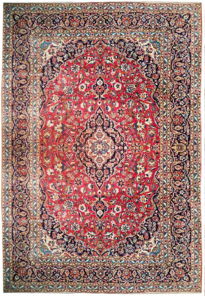 Handcrafted Persian Kashan Rug 9'5 x 13'5 Iran Red Blue (1 of 6)