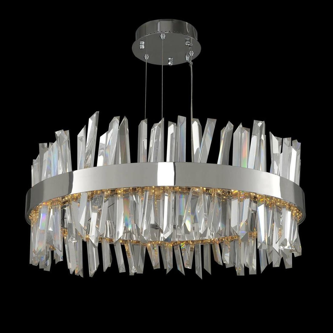 Kalco Glacier Chrome LED Pendant Light 90W Dimmable Contemporary Design: Kalco Glacier Chrome LED Pendant Light 90W Dimmable Contemporary Design Illuminate your space with this Elegant Chrome LED Pendant Light, a stunning addition to contemporary interiors. Featuring a sle