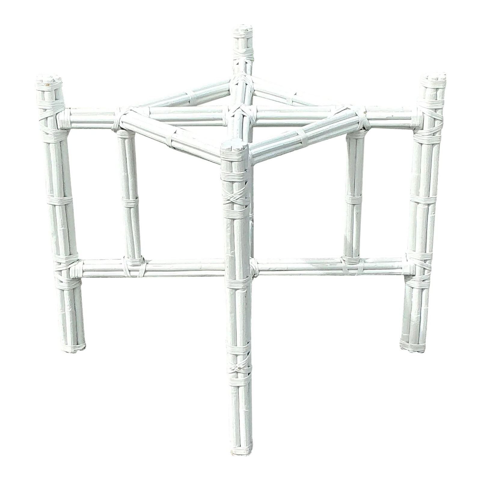 Coastal Vintage Rattan Dining Table Pedestal Inspired by McGuire: Coastal Vintage Rattan Dining Table Pedestal Inspired by McGuire Enhance your dining area with this Vintage Coastal Bundled Rattan Dining Table Pedestal, inspired by McGuire's signature style. Featuri