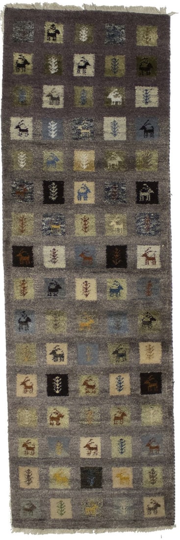 Modern Indo-Gabbeh Hand-Knotted Runner Rug 2'7 x 8'1 Geometric Wool (1 of 14)
