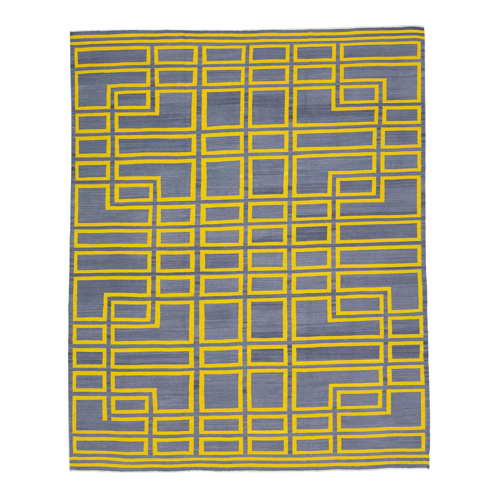 2020s Turkish Kilim Wool Rug Gray Yellow Geometric Design 8'2 x 10'2 (1 of 7)
