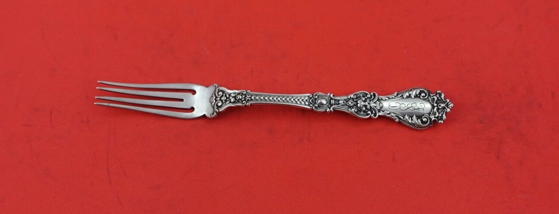 Gorham Henry II Sterling Silver Fruit Fork 6 Inch Monogrammed: Gorham Henry II Sterling Silver Fruit Fork 6 Inch Monogrammed This exquisite 6" fruit fork is part of the Henry II pattern by Gorham, crafted from high-quality sterling silver. This pre-owned piece fe