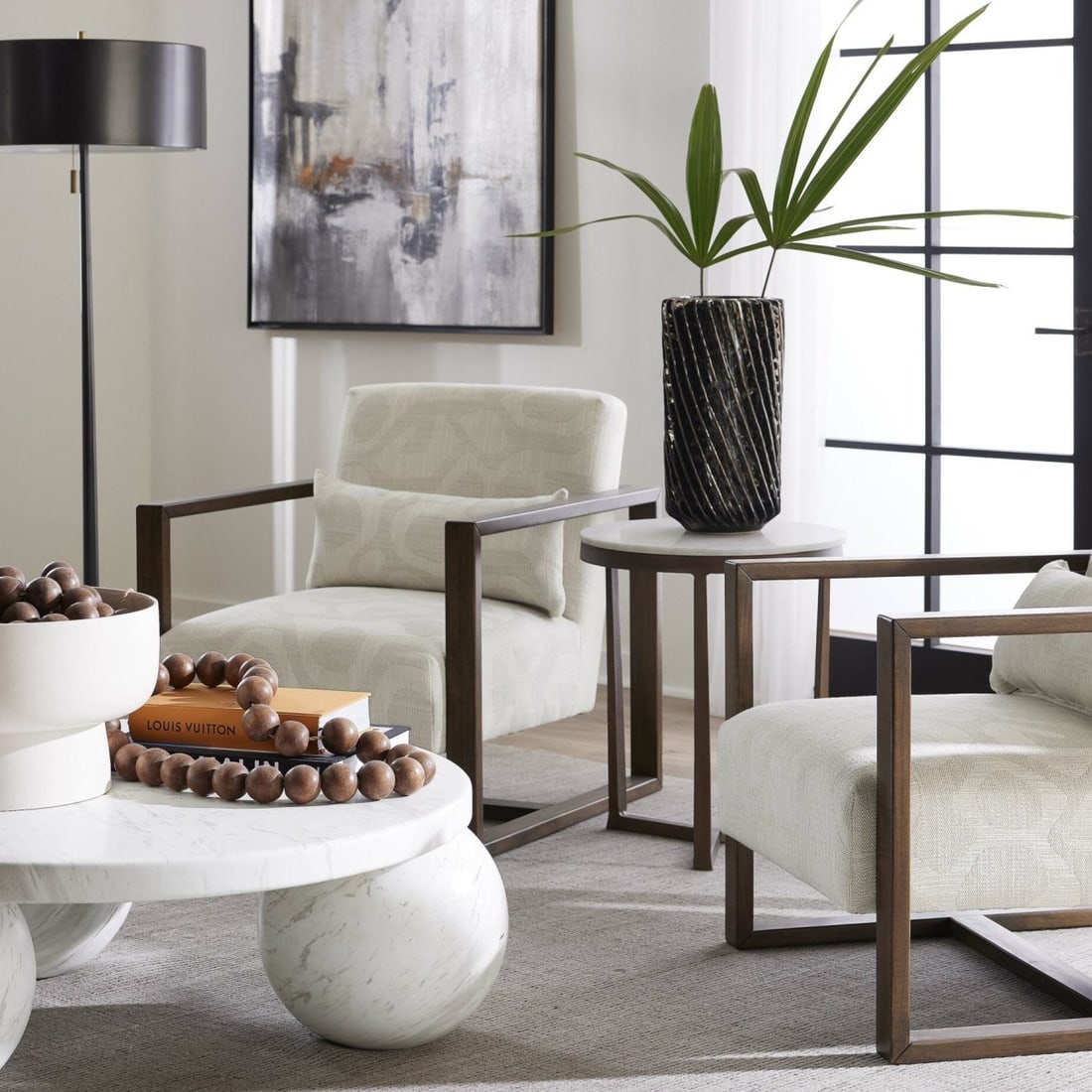 Kai Collection Transitional Table Cloud Marble Top Iron Legs (1 of 3)