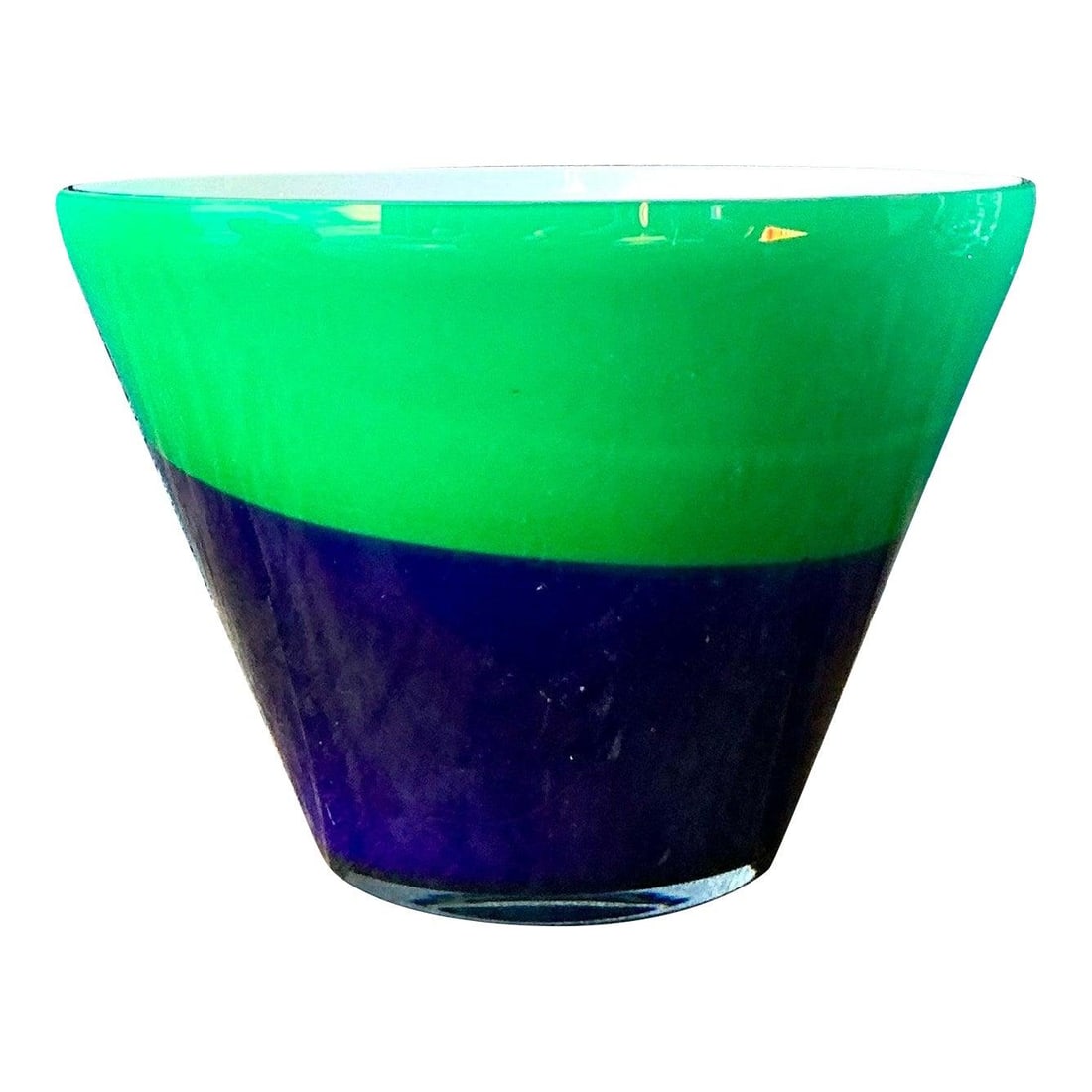 Mid-Century Murano Style Glass Bowl Cobalt Green White (1 of 10)