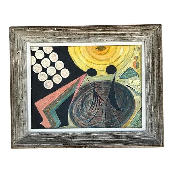 Vintage Boho Abstract Figural Oil Painting Canvas 20.5 x 16.5 (1 of 9)