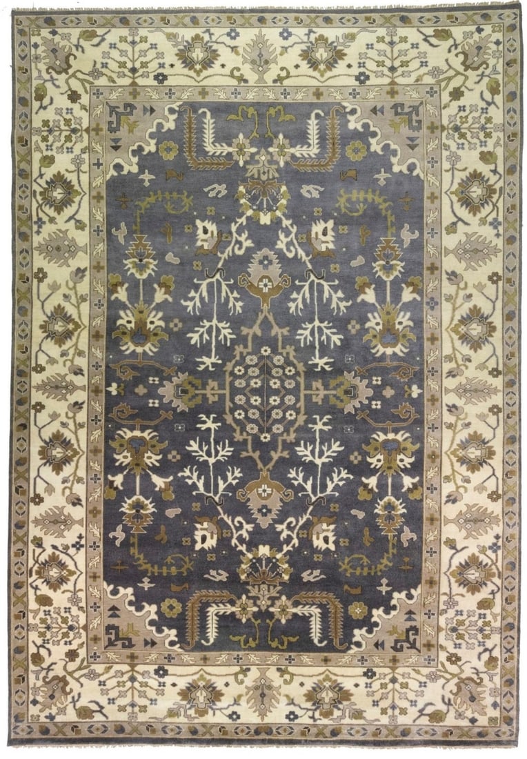 Hand-Knotted Wool 12'2 x 17'7 Floral Oushak Chobi Area Rug from India (1 of 18)