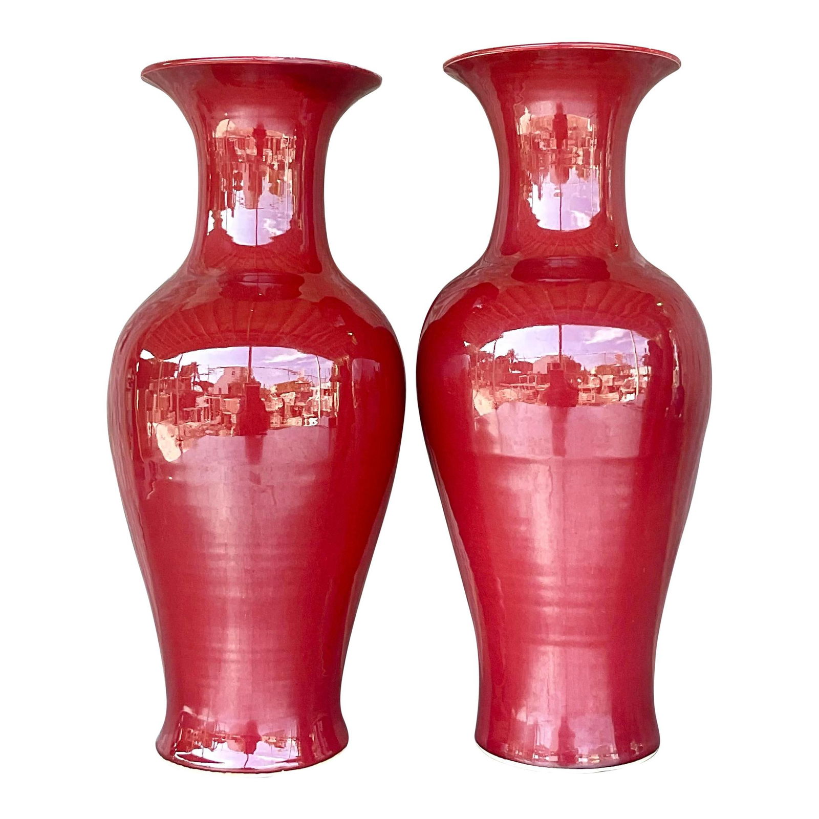 Pair of Vintage Asian Red Sang De Boeuf Ceramic Vases (1 of 5)