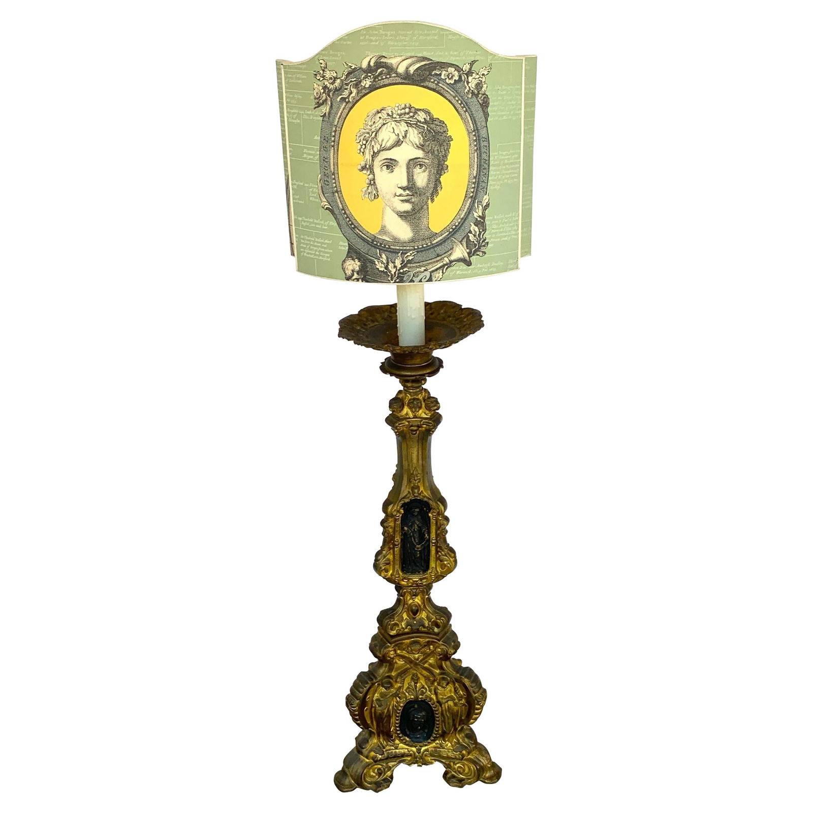 19th Century Italian Bronze Lamp with Custom Shade and Gilt Angels (1 of 17)