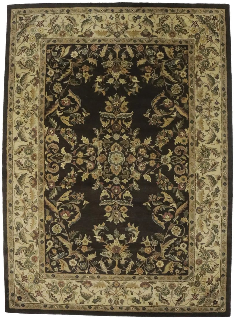 Hand-Tufted Floral Area Rug 8x11 ft Dark Brown Wool Modern Design (1 of 15)