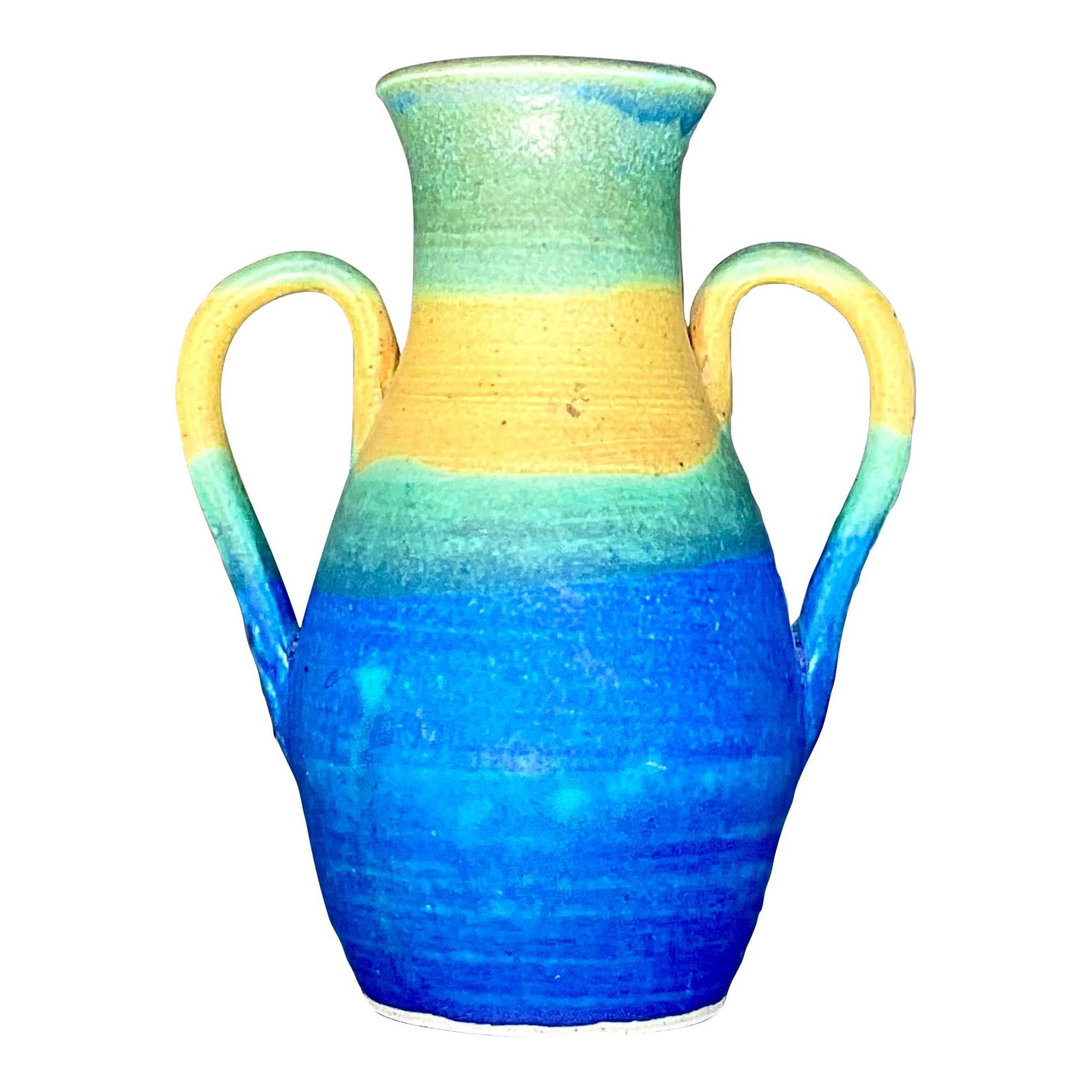 Signed Vintage Boho Studio Pottery Vase Blue 8in (1 of 8)