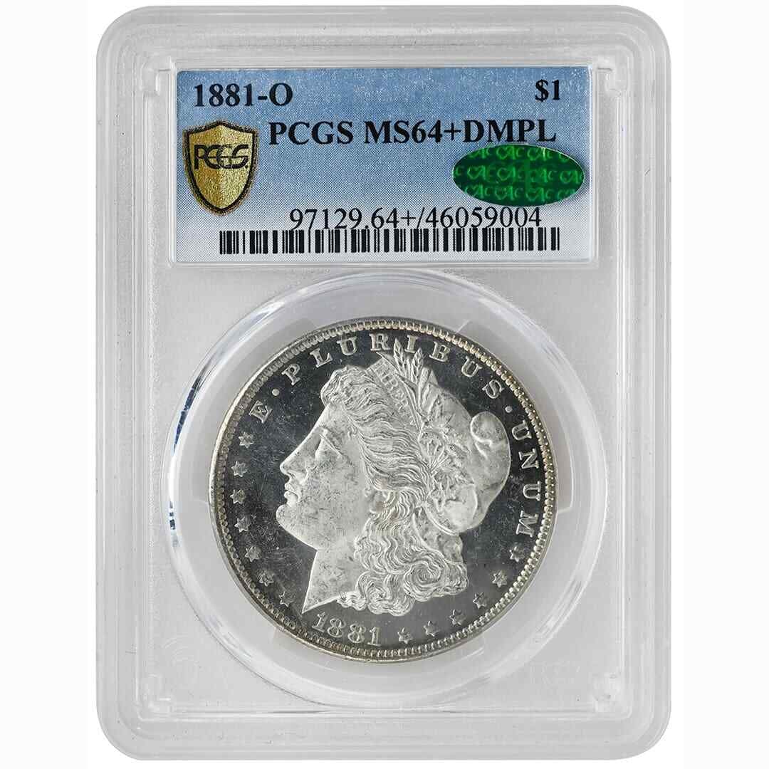 1881-O Morgan Dollar PCGS MS64+DMPL CAC Rare Deep Mirror Coin: 1881-O Morgan Dollar PCGS MS64+DMPL CAC Rare Deep Mirror Coin Discover the exquisite 1881-O $1 Morgan Dollar, a rare and stunning addition to any coin collection. This uncirculated coin, minted in New