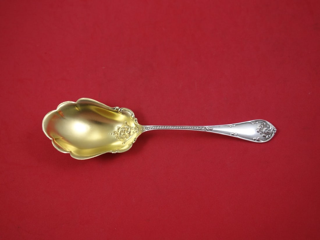 Towle Rustic Sterling Silver Berry Spoon Gold Wash 7.75 Antique 1850-1899 (1 of 2)