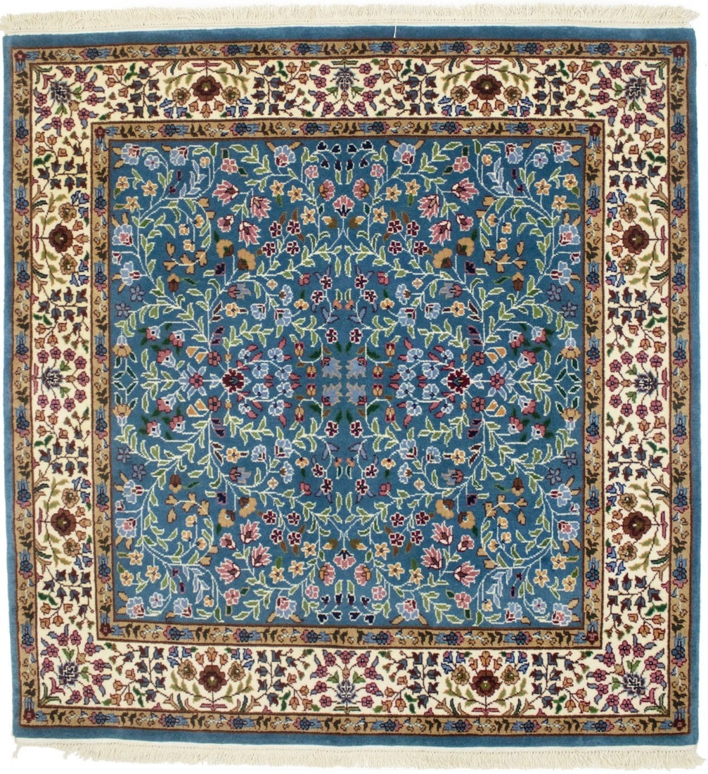 Wool Floral Square Area Rug Hand-Knotted Kirman Style 5x5 Feet (1 of 13)