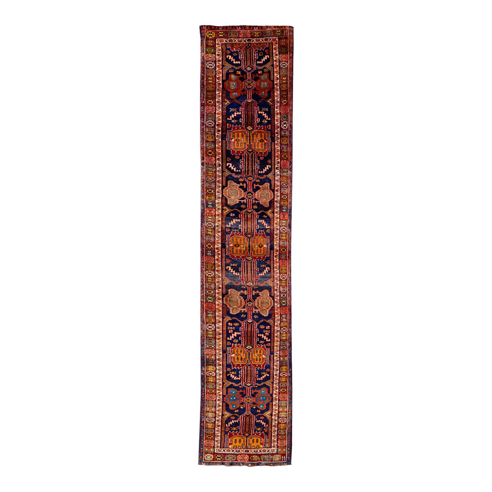 Vintage Persian Hand-Knotted Wool Runner Navy Blue Tribal Design 3'3 x 15'2 (1 of 10)