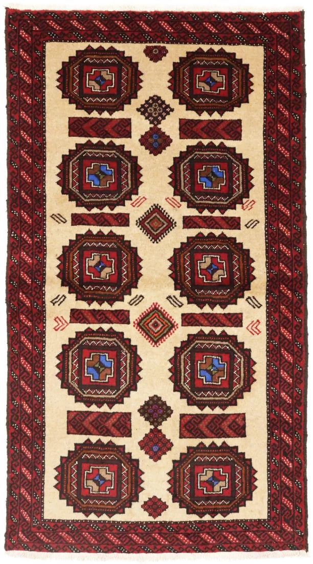 Wool Hand-Knotted Tribal Geometric Area Rug 3'2 x 6' Vintage Style: Wool Hand-Knotted Tribal Geometric Area Rug 3'2 x 6' Vintage Style This hand-knotted area rug features a tribal geometric design in a farmhouse style, crafted from wool with a vintage regional influen