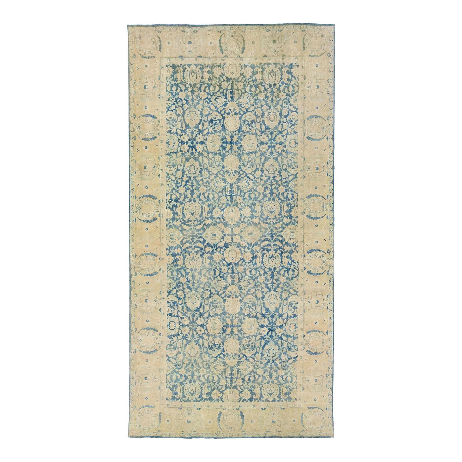 Antique Agra Handmade Wool Rug Blue Beige Floral 8'8 x 17'5 (1 of 9)