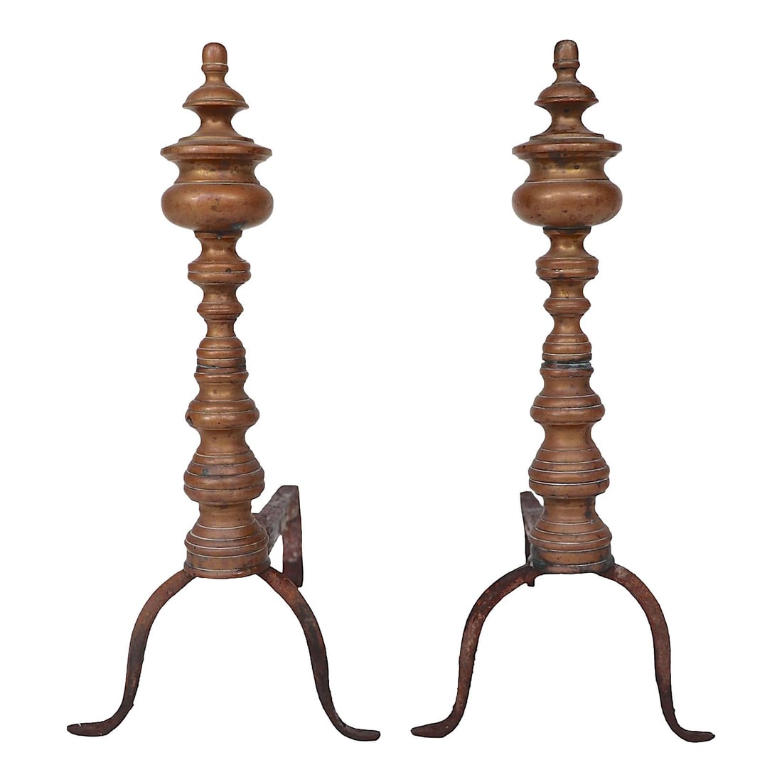 Early Chippendale Brass Iron Andirons Pair Classic Fireplace Decor (1 of 8)