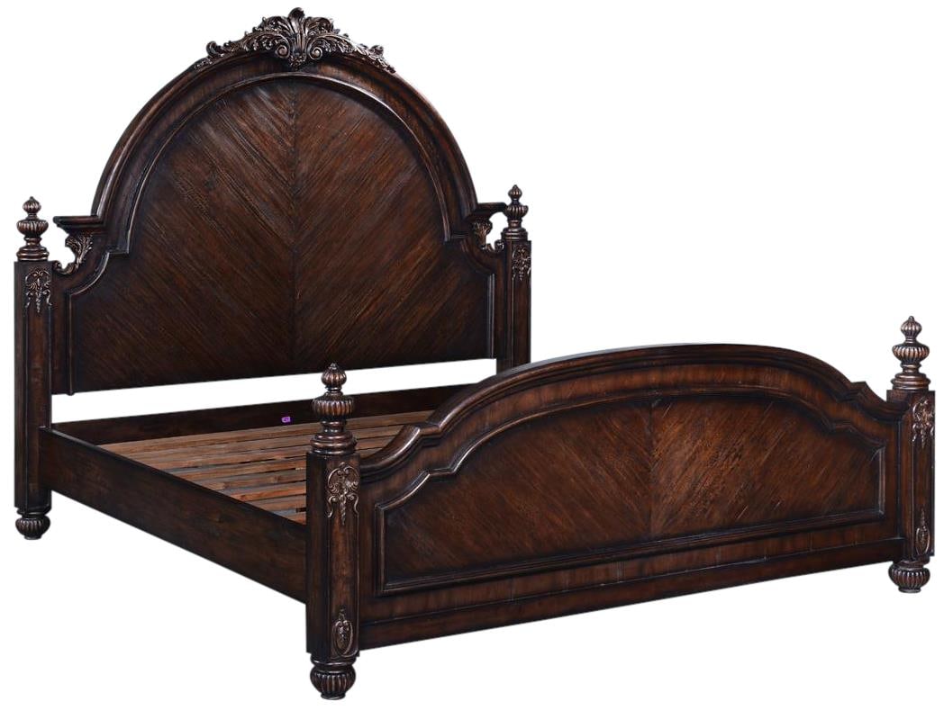 Victorian King Bed in Solid Wood Dark Rustic Pecan Finish (1 of 5)