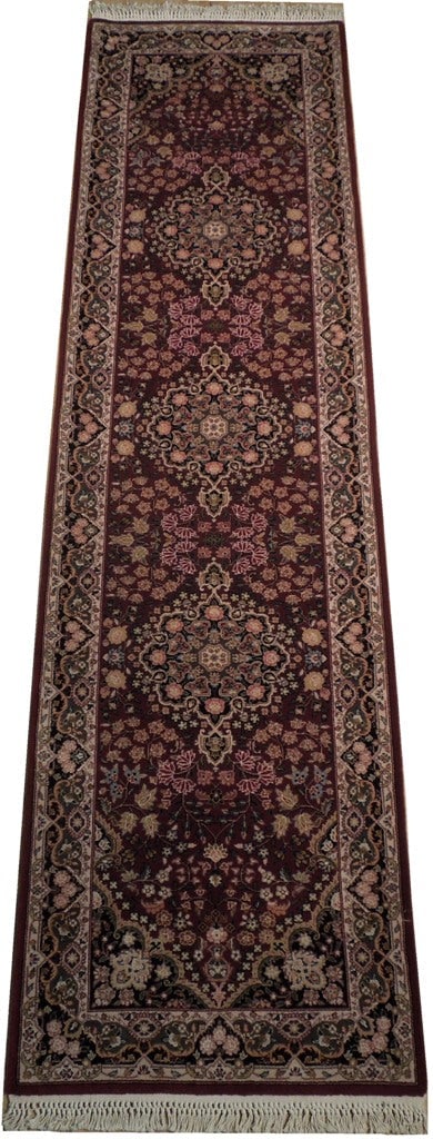 3' x 10' Red Lavar Wool Silk Runner Rug Premium Quality: 3' x 10' Red Lavar Wool Silk Runner Rug Premium Quality Free continental US Shipping Enhance your space with this exquisite 3' x 10' red runner rug, crafted from a luxurious blend of wool and silk. Th