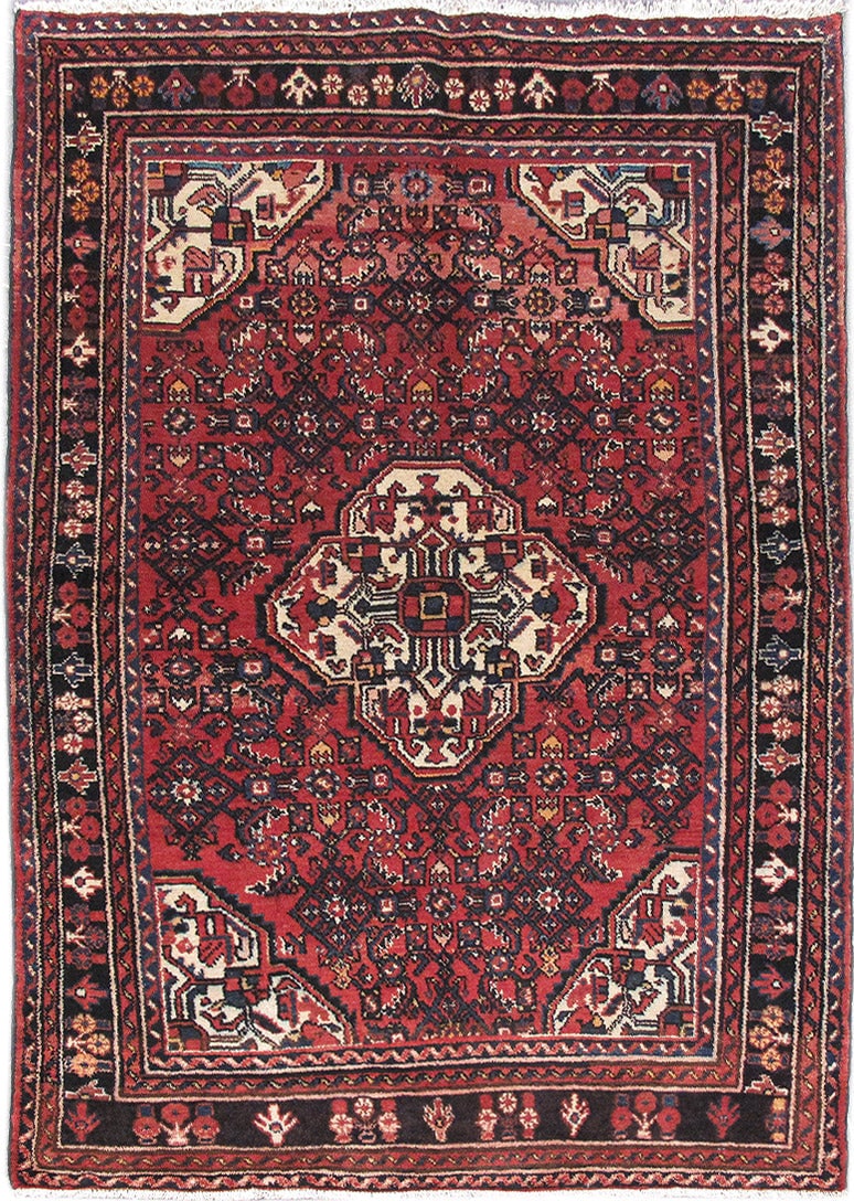 Handcrafted 4.3 x 6.11 Maroon Persian Hamadan Area Rug (1 of 6)