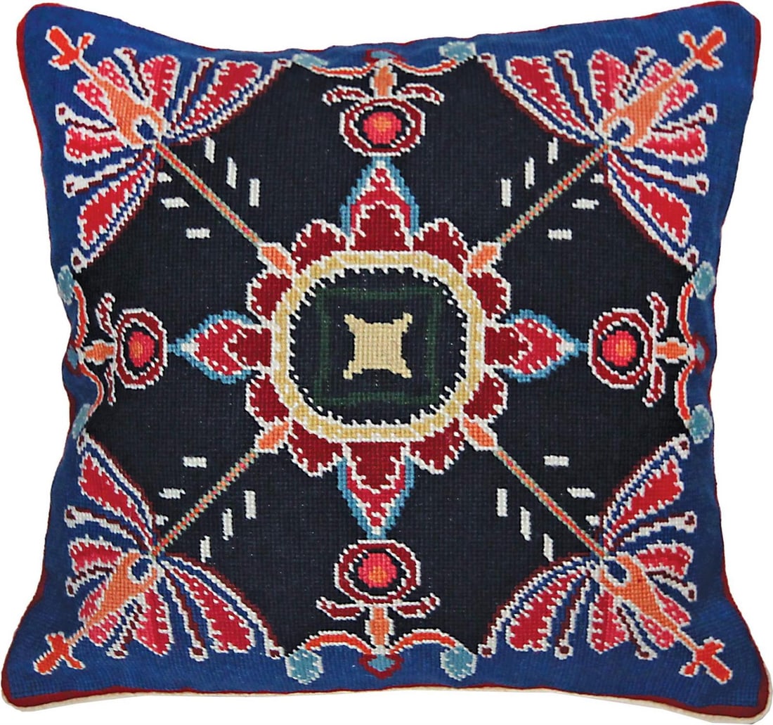 Vibrant Handmade Chinoiserie Virginia Needlepoint Throw Pillow 18x18: Vibrant Handmade Chinoiserie Virginia Needlepoint Throw Pillow 18x18 Add a touch of elegance to your home with this vibrant handmade Virginia needlepoint throw pillow. Featuring a stunning Chinoiserie