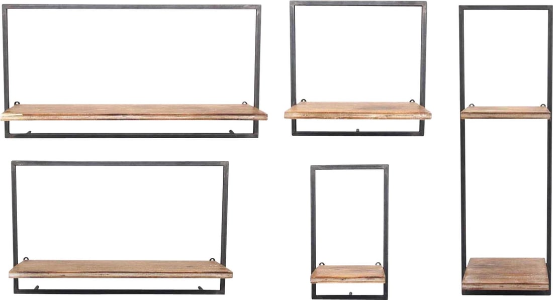 Sagebrook Industrial Rustic 5-Piece Wall Shelf Set Black Brown: Sagebrook Industrial Rustic 5-Piece Wall Shelf Set Black Brown Enhance your home decor with this versatile 5-piece set of rustic wall shelves, ideal for displaying hats, plants, or other decorative it