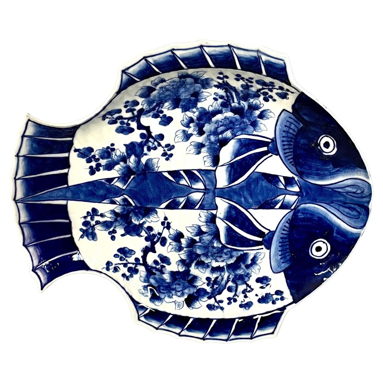 Meiji Period Fukagawa Blue White Flounder Plate 11in Porcelain (1 of 12)