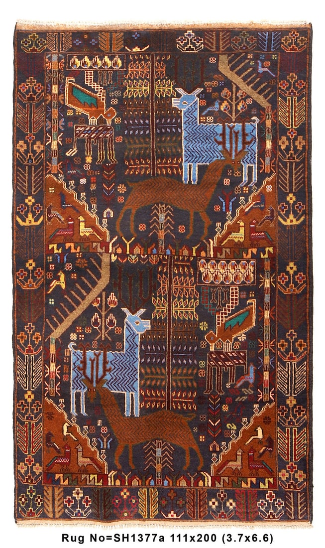 3.8 x 6.7 Hand-Knotted Afghan Tribal Wool Rug with Animal Motifs (1 of 8)
