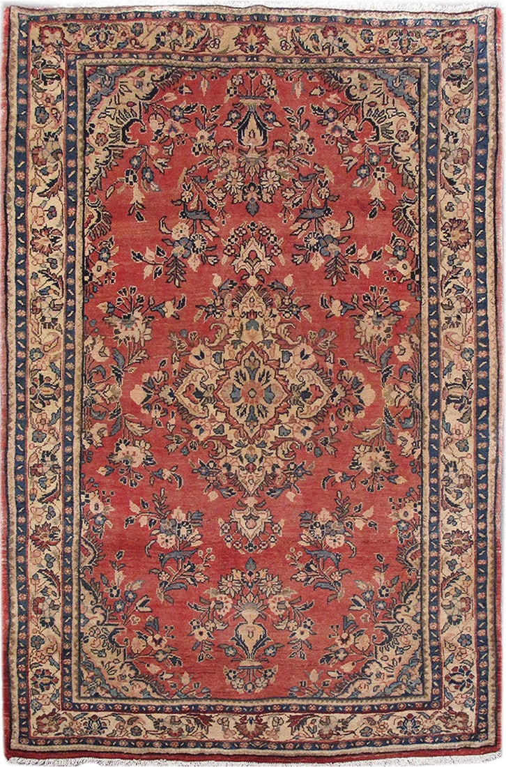 Hand-Knotted 4.5 x 7 Red Persian Hamadan Area Rug from Iran (1 of 6)