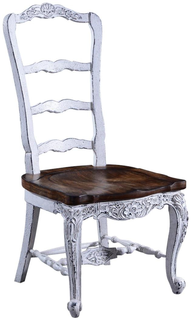 French Country Side Chair in Antiqued White with Carved Mahogany (1 of 4)