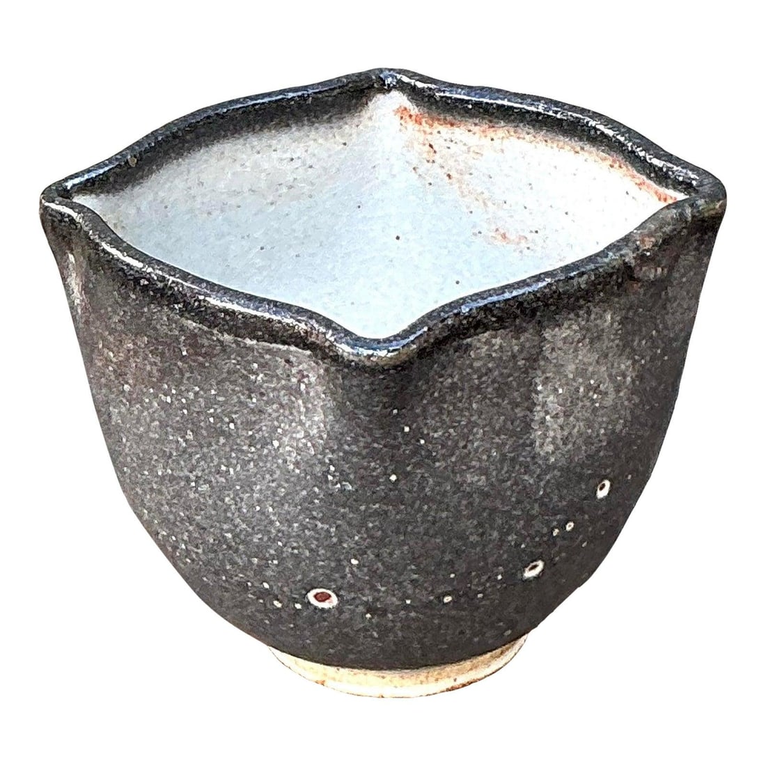 Vintage Boho Studio Pottery Bowl Gunmetal Black with White Dots (1 of 8)