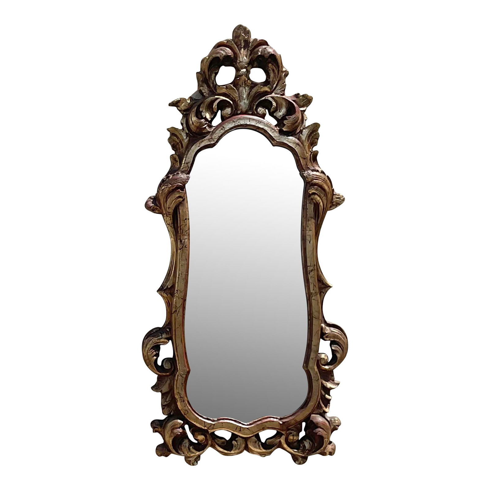 Vintage Rococo Gilt Grand Mirror USA Silver Wood 25x53: Vintage Rococo Gilt Grand Mirror USA Silver Wood 25x53 Enhance your decor with this stunning Vintage Rococo Gilt Grand Mirror, a perfect blend of opulence and sophistication. This exquisite piece