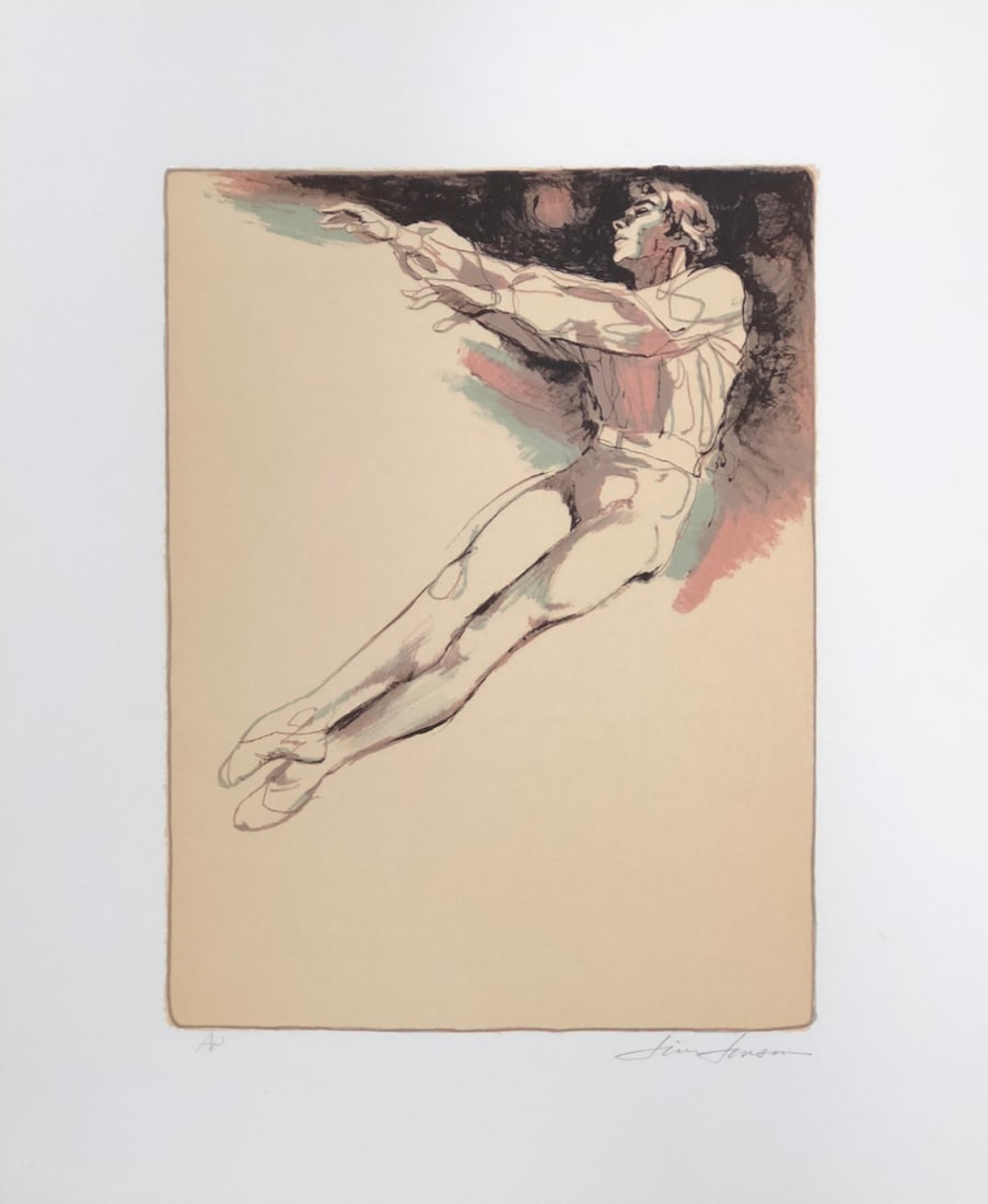 Jim Jonson Signed Male Dancer Lithograph Custom Framed 1979: Jim Jonson Signed Male Dancer Lithograph Custom Framed 1979 This striking signed artist proof lithograph titled "Male Dancer" by Jim Jonson features a captivating portrayal of dance, reflecting the Am