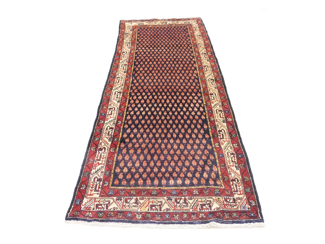 Vintage Purple-Navy Tribal Floral Hand-Knotted Runner Rug 3'6 x 10'0 (1 of 12)