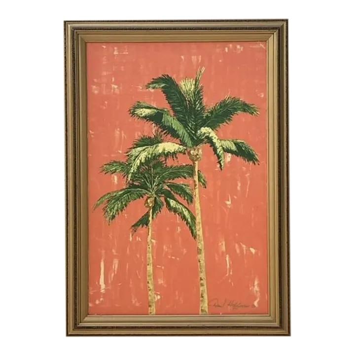 Vintage Coastal Palm Tree Oil Painting on Canvas 29.5 x 41.5 (1 of 6)