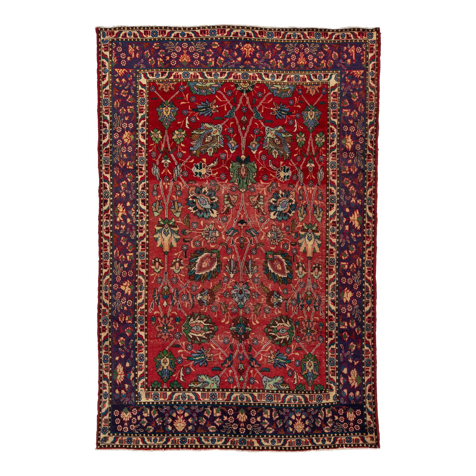 Vintage Persian Tabriz Wool Rug Red Floral Design 6'6 x 9'9 (1 of 9)