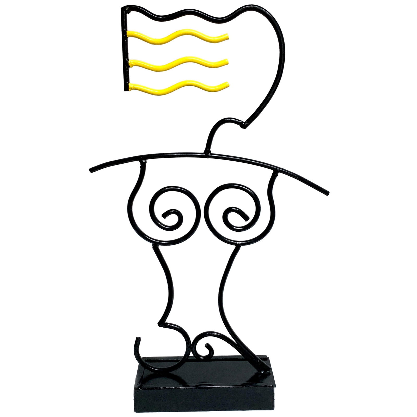 Modern Iron Sunbather Sculpture: Modern Iron Sunbather Sculpture This stunning Modern Enamelled Iron "Sunbather" sculpture features a three-dimensional depiction of a topless woman with blonde hair, evoking the style of Lichtenstein.