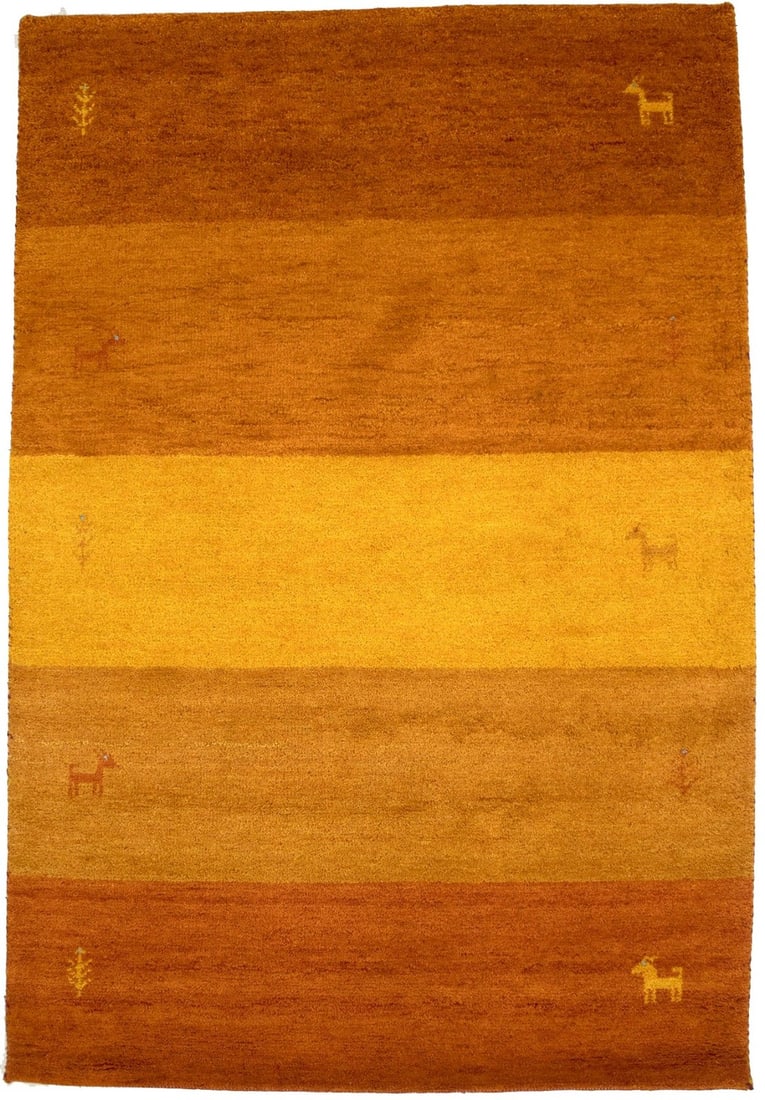 Modern Indo-Gabbeh Wool Rug Gold Striped Design 4X6 Handmade (1 of 15)