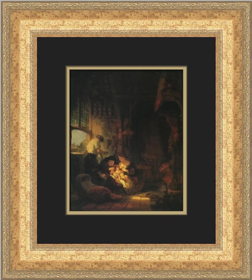Rembrandt Van Rijn The Holy Family Custom Framed Art Print 18x16: Rembrandt Van Rijn The Holy Family Custom Framed Art Print 18x16 This exquisite print titled 'The Holy Family' by renowned artist Rembrandt van Rijn is a stunning representation of realism, framed to