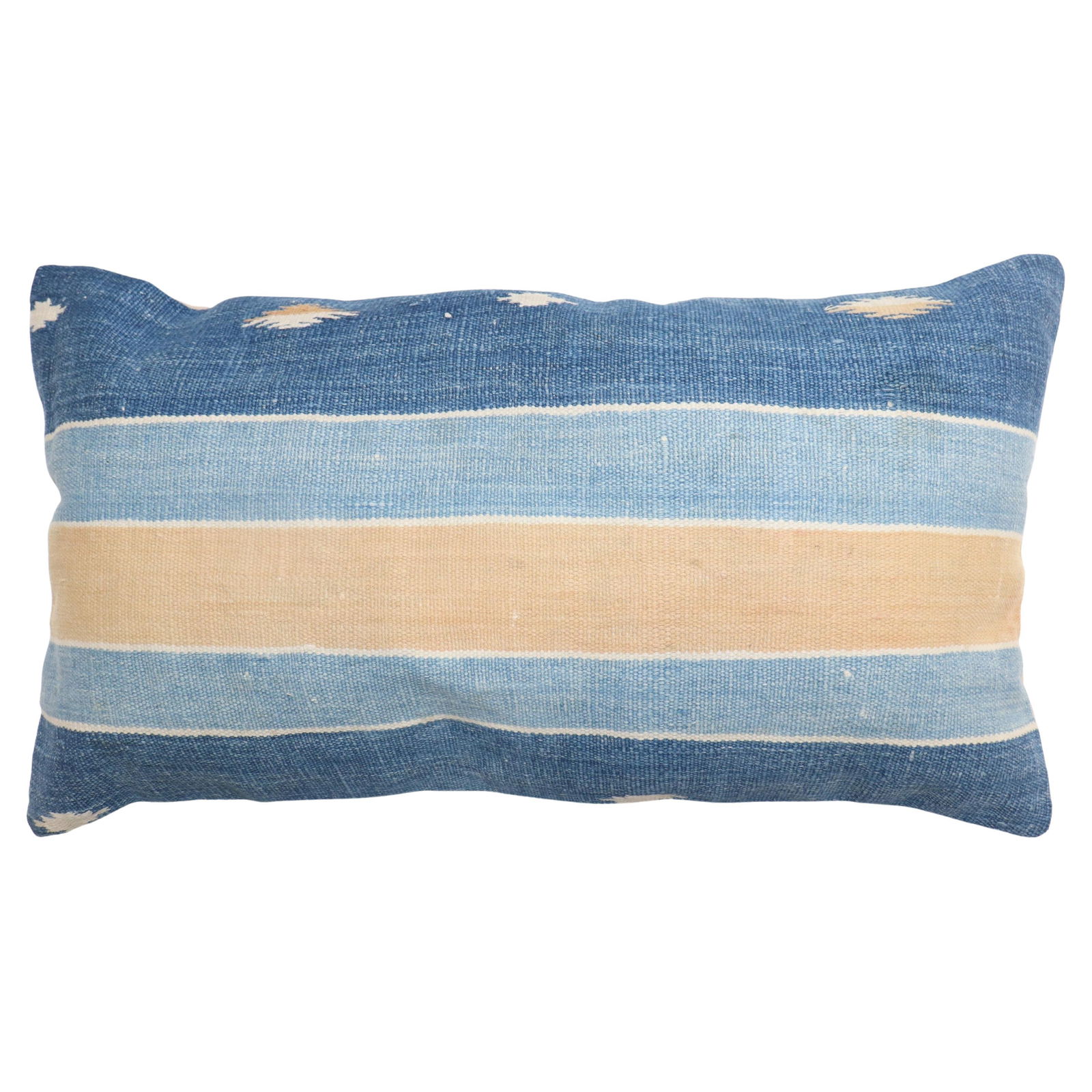 Vintage Indian Jail Dhurrie Kilim Pillow 17x24 Cotton Wool: Vintage Indian Jail Dhurrie Kilim Pillow 17x24 Cotton Wool This exquisite pillow is crafted from an early 20th Century Indian Jail Dhurrie flat-woven rug, showcasing the rich textile tradition of Indi