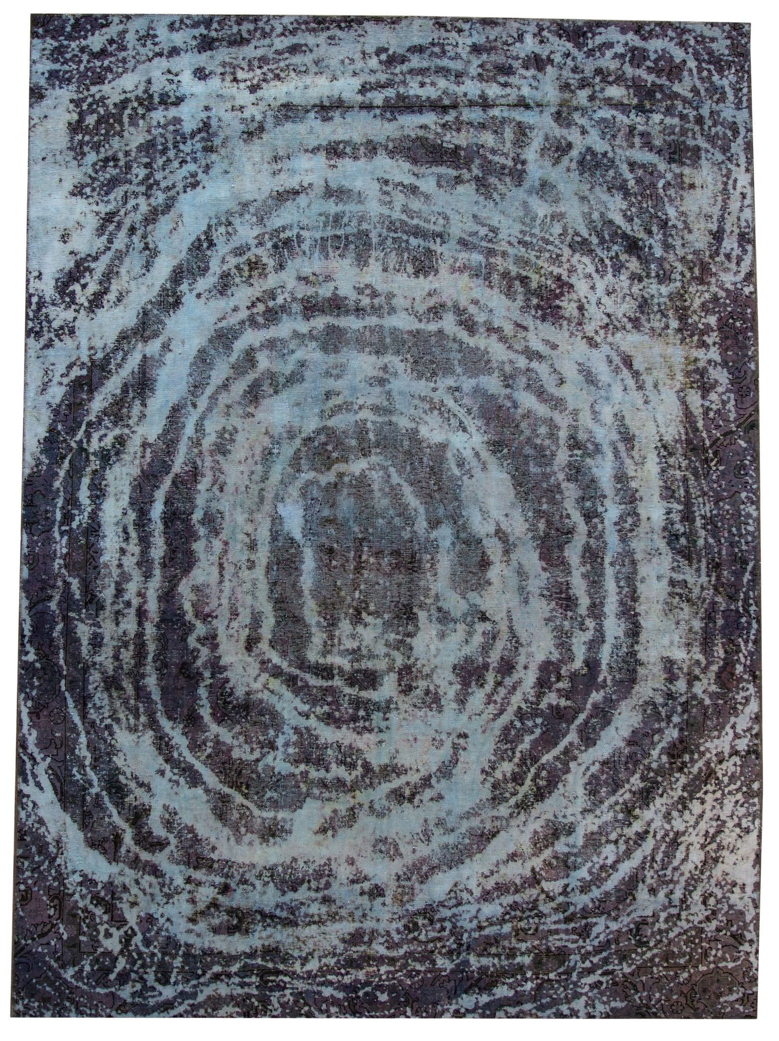 Vintage Persian Overdyed Rug Blue Abstract Design 8'10 x 12'2: Vintage Persian Overdyed Rug Blue Abstract Design 8'10 x 12'2 This exquisite vintage Persian overdyed rug features a captivating blue field adorned with black and gray accents, showcasing an overall a