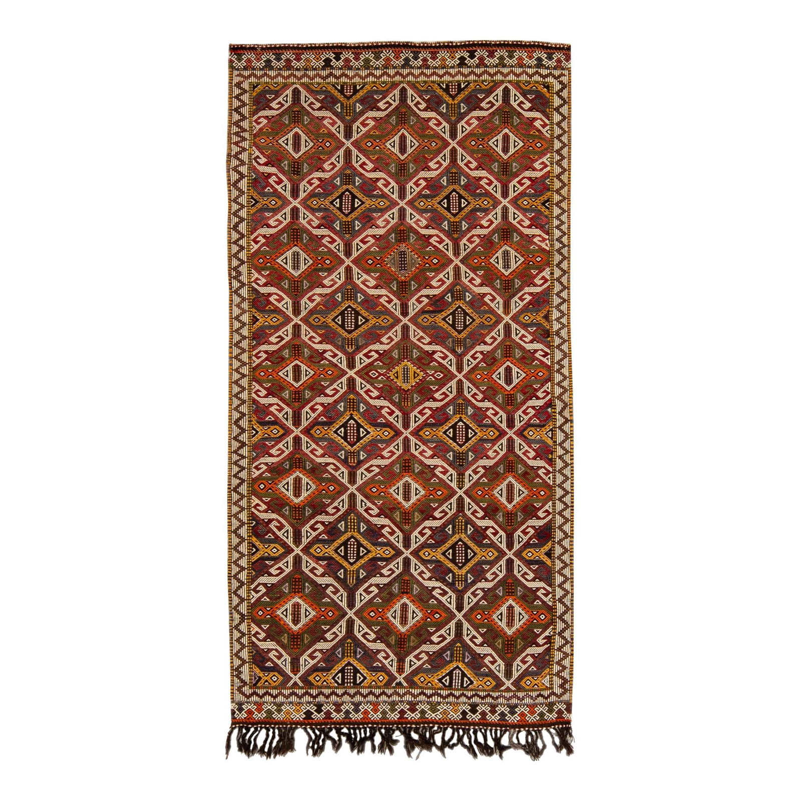 Vintage Indian Sumack Handmade Wool Rug 5'2 x 10'5 Brown Geometric Design (1 of 9)