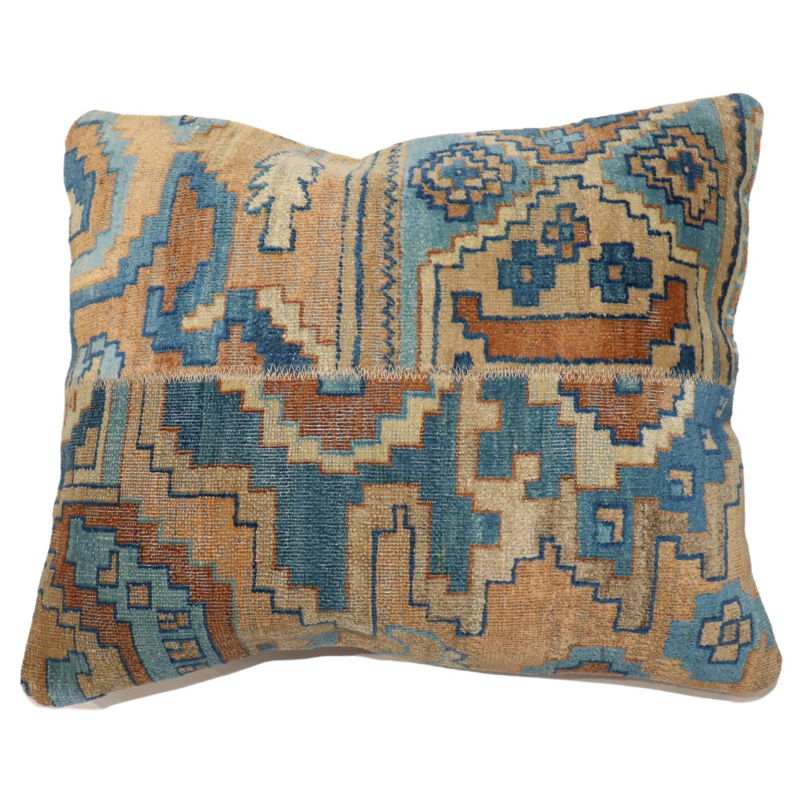 Antique Indian Agra Rug Pillow Blue Gold Design 16 x 20: Antique Indian Agra Rug Pillow Blue Gold Design 16 x 20 This exquisite pillow features a stunning design inspired by traditional Indian Agra rugs. Crafted from high-quality cotton and wool, it is both